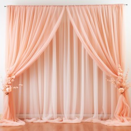 PARTISKY 20ft X 10ft Peach Tulle Backdrop Curtain for Parites, Sheer Backdrop Curtains Fabric Drapes for Wedding Ceremony Arch Party Stage Decorations