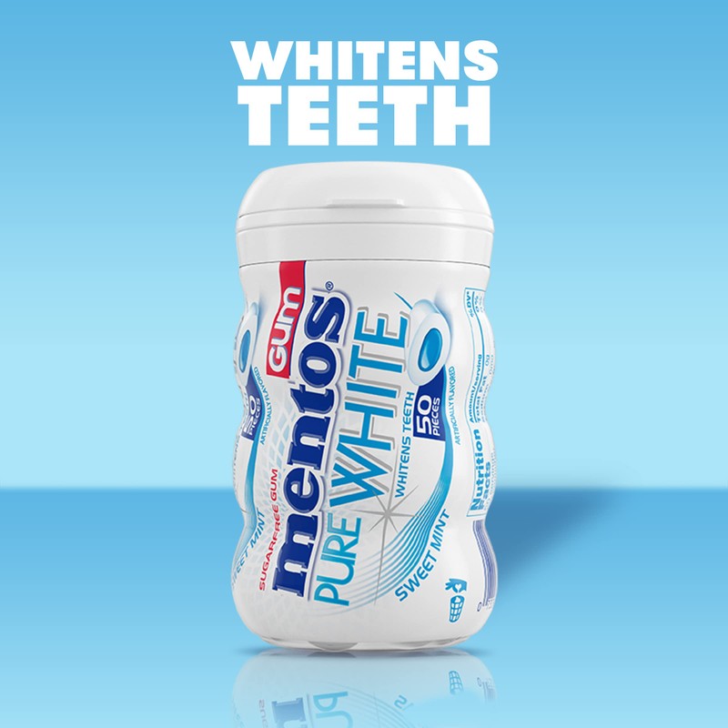 Mentos Pure White Sugar-Free Chewing Gum with Xylitol, Sweet Mint,