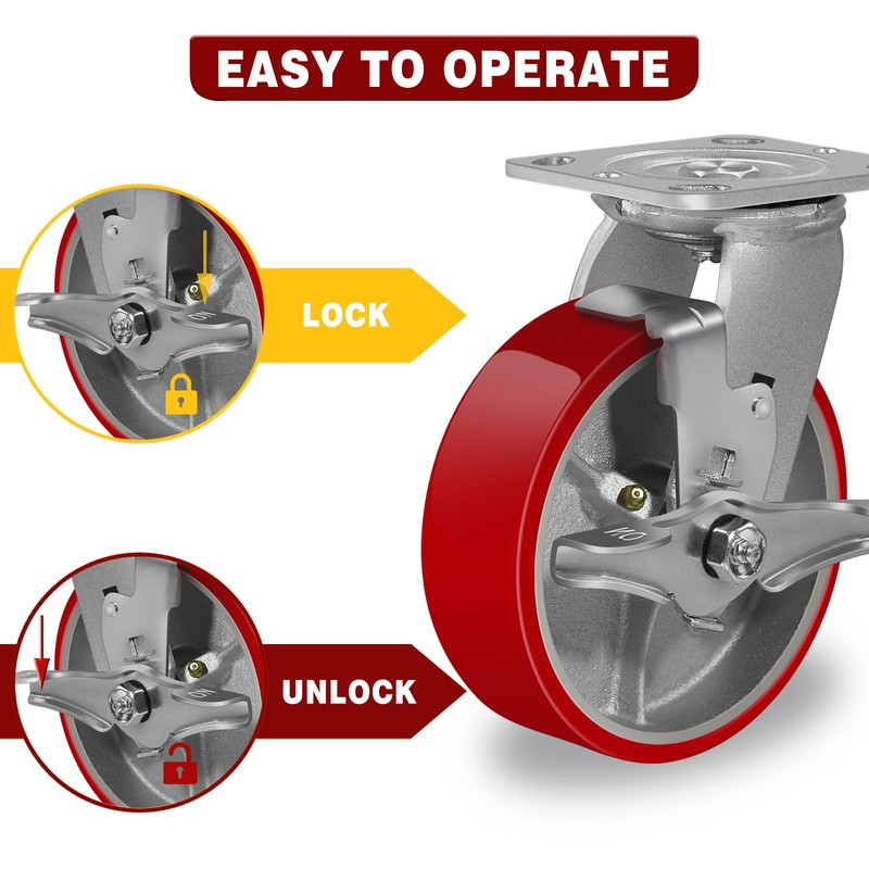 LONGRUNFORU 6" X 2" Industrial Brake Caster Heavy Duty,Load Capacity