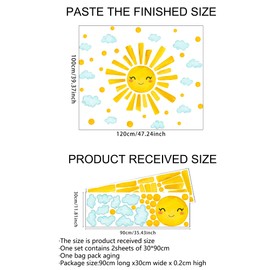 Watercolor Sun Clouds Wall Decals,Boy Girl Room Decoration Sun Stickers,Peel and Stick Removable Sun and White Clouds Wall Decor,for Boys and Girls Room, Children's Bedroom, Nursery Decoration