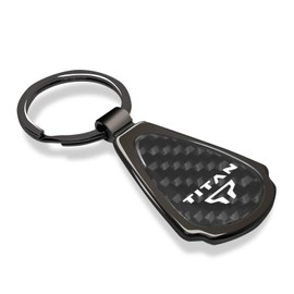 iPick Image Compatible with Nissan Titan Logo Real Black Carbon Fiber Gunmetal Gray Metal Teardrop Key Chain