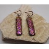 Skinny Bright Pink Textured Fused Dichroic Glass Niobium Earrings N178