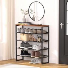 CHEMPFR Shoe Rack - Sturdy Steel Shoe Organizer for Front Door Entrance Closet Entryway with Spacious Top - Industrial Style Strong Mesh Storage Shelves (5-Tier 11.8"x36.2"x31.5")