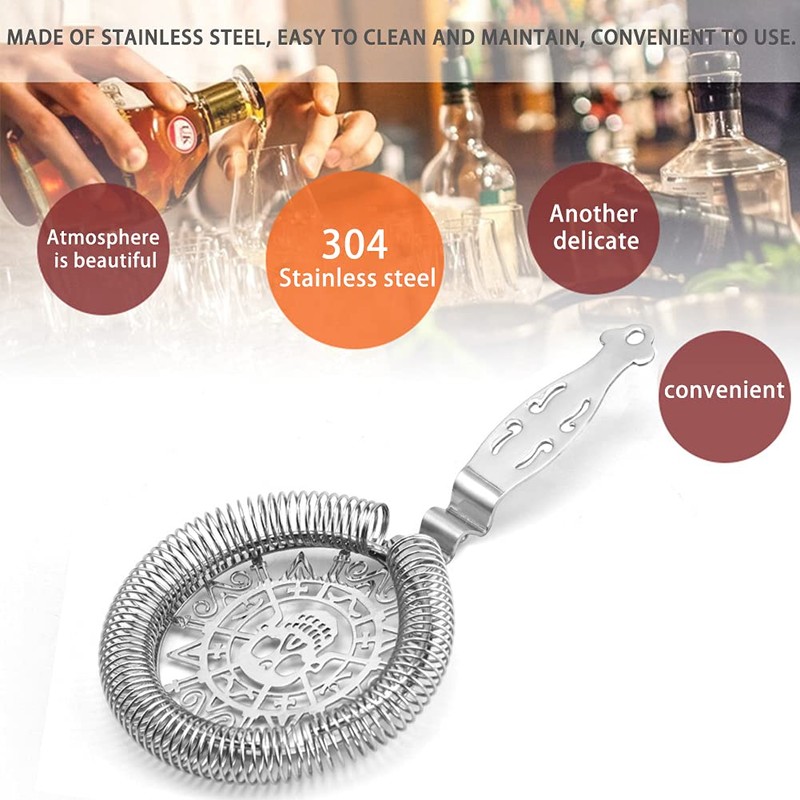 WANAONE Stainless Steel Cocktail Strainer with Removable Spring (Silver)