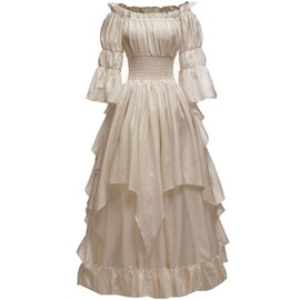 Abaowedding Women's Gothic Witch Dress Medieval Renaissance Costume Victorian Dress Beige 2XL/3XL