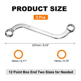 uxcell 2pcs 18mm x 19mm Metric 12-Point S-Style Box Wrench Double End S-Shaped Wrench Chrome Plated 45# Steel S Box Wrenches for Home Auto Bike Repair Machine Maintenance