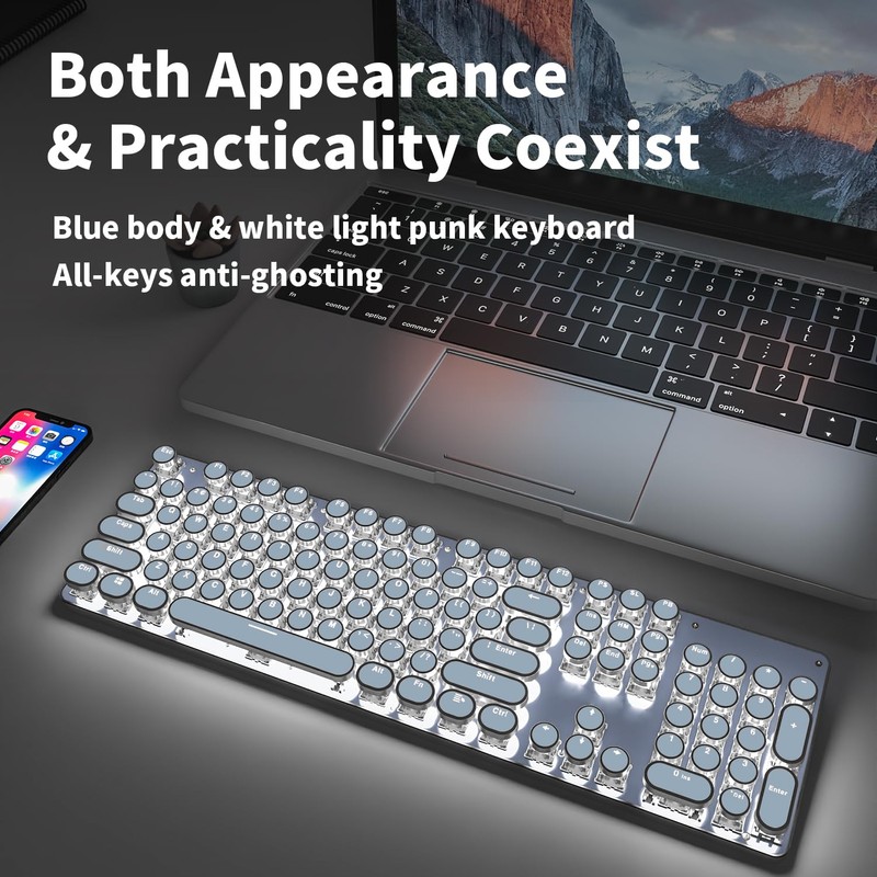 SEUNKWANG EWEADN TK950 Typewriter Keyboard Wireless Mechanical Keyboard, 104 Keys