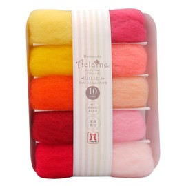 Hamanaka H441-142-5 Wool Felt Aclaine 10 Color Set, Approx. 0.08 oz (2 g) Per Color, Red, Yellow, Pink