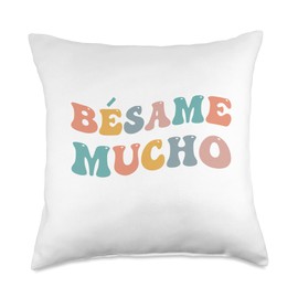 Bésame Mucho Kiss Me A Lot Español Spanish V-Day Bésame Mucho Kiss Feliz Día de San Valentín Valentine's Day Throw Pillow, 18x18, Multicolor