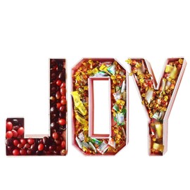 Ruxion 13.7" Pink Cardboard Letters JOY for Charcuterie, Large Fillable Candy Gift Box – Hollow Gift Tray for Cupcakes, Candies & Birthday or Anniversary Decorations