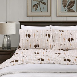 Lodge & Linen Flannel Sheets Full Size Rich Cotton -High GSM Flannel Bed Sheet Deep Pockets - Warm & Cozy Flannel Sheet Set for All Seasons (Winter Woods)