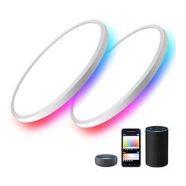 MELEGAN 4 Pcs Smart Led Ceiling Light Flush Mount, 12 Inch 24W Ceiling Light Fixture Dimmable 2700K-6500K, RGB Ambient Light Fixture WiFi Work with Alexa Google Home for Bedroom Living Room
