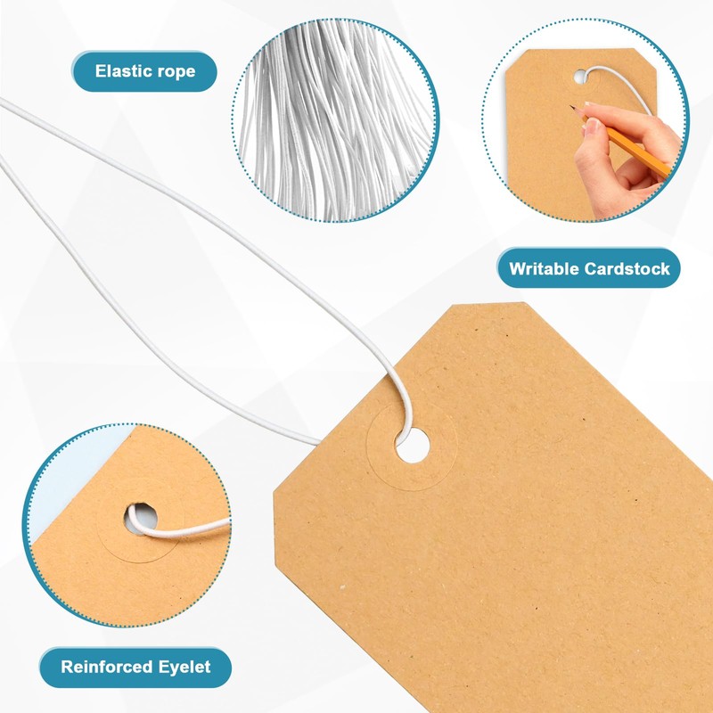 50 Pack Manila Shipping Tags with Elastic String Blank Labeling