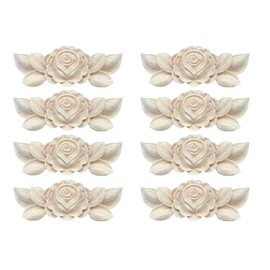 8PCS Unpainted Raw Wood Carved Flower Onlay Furniture Applique Decorative Flower Decal for Cabinet Window Door