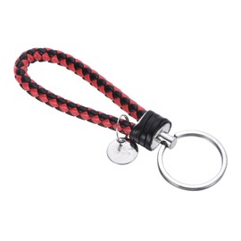 PATIKIL Braided Leather Keychain with Stainless Steel Key Ring Sleeve, PU Woven Wristlet Lanyard Strap Fob Keyring Holder for Car Bag Wallet Pendant, Red Black