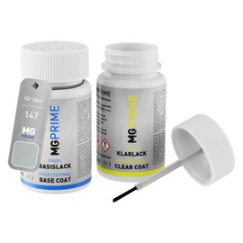 MG PRIME Autolack Lackstift Set für Opel 147 / 82L/TZ/04L/83U Starsilber 2 Metallic Basislack Klarlack je 50ml