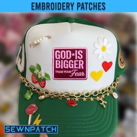 SEWOPEW God is Bigger Than Your Fears Iron On Embroidery Patch for Backpacks Hats Jeans Bags, Size 3" Sewing Patches, Christian Appliques for Clothes, Embroidery Patches, Faith Gift for God Lovers