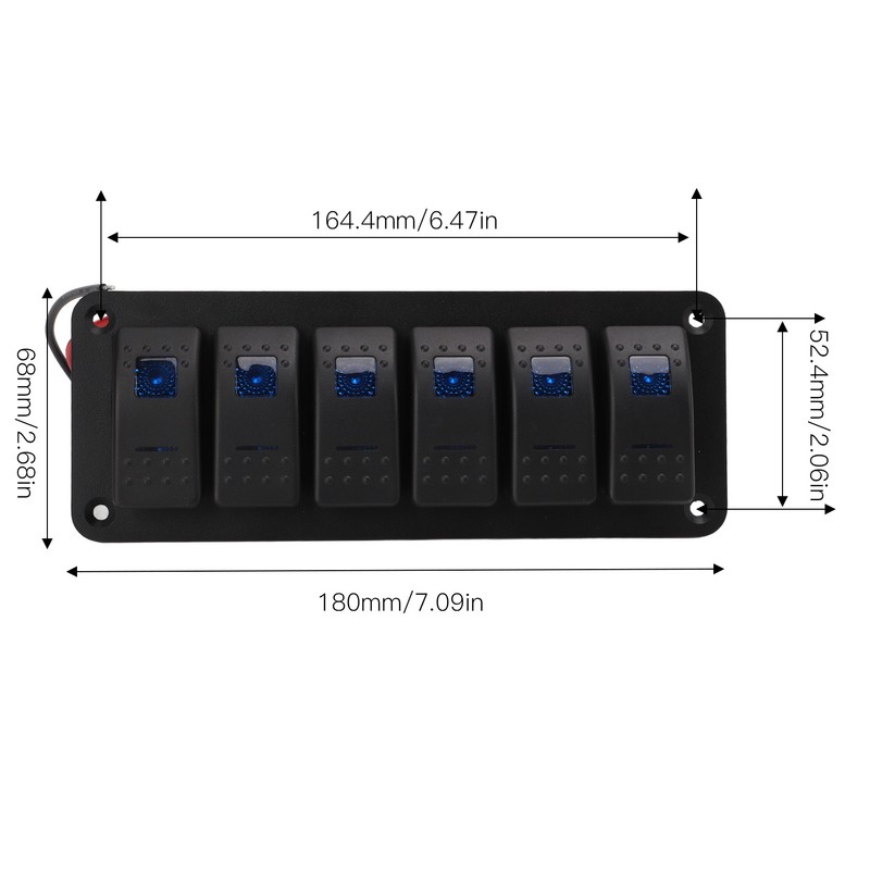 6 Gang Rocker Switch Panel Overcurrent Protection LED Blue Backlit