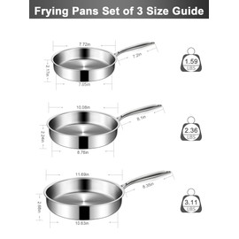VENTION Tri-Ply Stainless Steel Frying Pans Set, 8”/10”/12” Induction Cooking Pans, PFOA&PTFE Free Skillet with Ergonomic Handle, Dishwasher and Oven Safe
