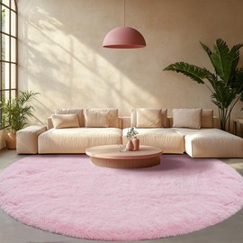 Round Rug 7x7Feet for Living Room: Pink Shag Round Area Rugs for Living Room-7x7Feet Large Ultra Soft Fluffy Carpet for Girls Bedroom- Pink Shaggy Rugs for Bedroom, Nursery Room