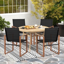 Tangkula Outdoor Dining Chairs Set of 4, Patio Furniture Chair with Breathable Seat & Backrest, Wide Armrests, Metal Frame, Outside Fabric Chair for Backyard, Porch, Garden, Poolside (2, Black)