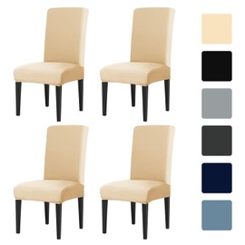 LUSCHEER Dining Room Chair Covers Set of 4, Chair Protector Slipcovers Stretch Removable Washable Decoration Seat Covers for Hotel, Ceremony, Banquet, Kitchen, Restaurant, Home (Beige)