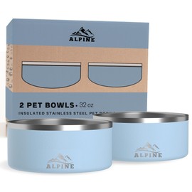 ALPINE Set of 2 Stainless Steel Dog Bowls, Non Slip, Metal Pet Bowl for Food and Water, Double Walled Insulated, Rustproof, Dishwasher Safe (32 oz, Sky Blue)