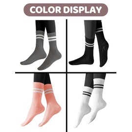 Pilates Grippy Socks with Grips for Women Men Non Slip Anti Skid Sticky Pure Barre Yoga Socks White Cute Crew Length Ideal for Ballet Dance Home Barefoot Workout Hospital Athletic Gripper Womens Socks