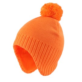 Home Prefer Toddler Boys Girls Hats Earflaps Fleece Knit Beanie Kids Winter Hat (Orange, 5-10 Years)