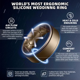 Egnaro Silicone Wedding Rings Mens, Inner Arc Breathable Design Silicone Rings for Men, 7 Rings / 4 Rings / 1 Ring Step Edge Rubber Wedding Engagement Bands Comfort for Workout, 8mm Wide-2mm Thick
