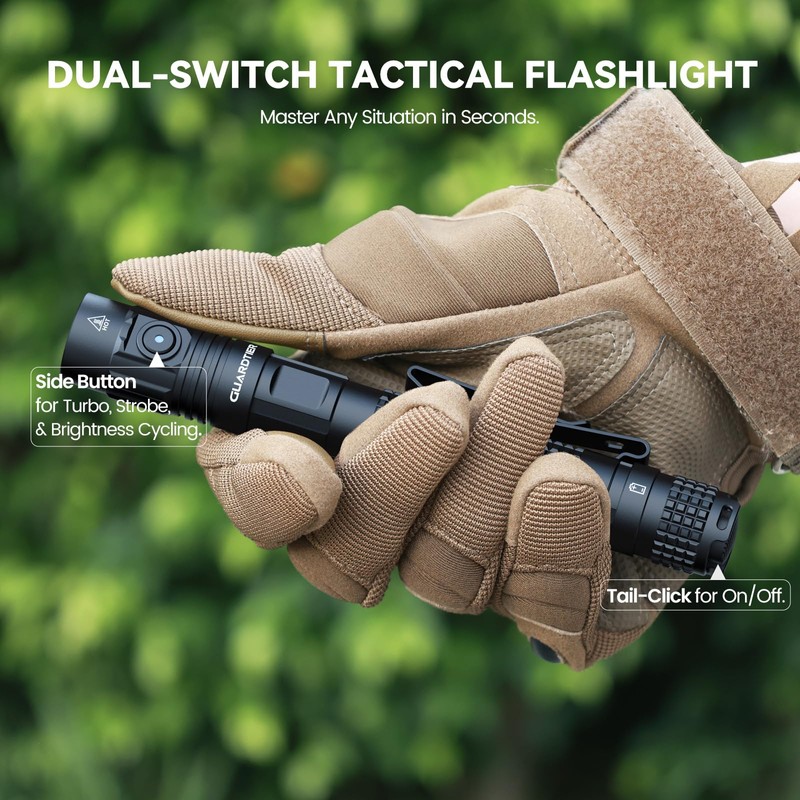 Guardtier ML70 Dual-Switch EDC 2AA Flashlight - 1500 Lumens Rechargeable