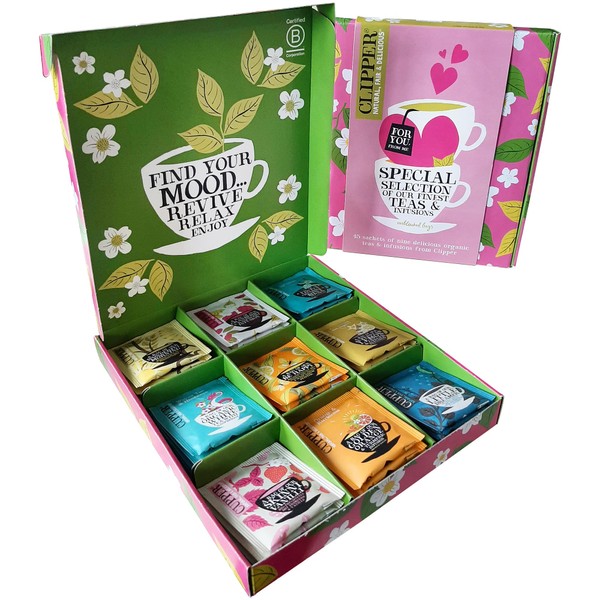 Cupper Organic Tea Gift Set, Tea Set, Christmas Gift, Selection Box, Collection of Selected Organic Teas (1 Box, 45 Tea Bags)