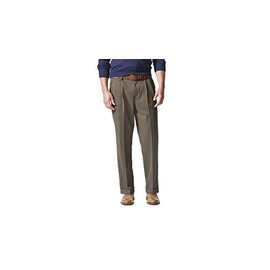 Dockers Men's Relaxed Fit Comfort Khaki Pants-Pleated, Dark Pebble, 38W x 34L