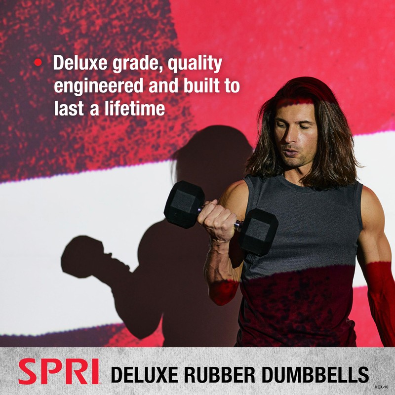 Dumbbells Hand Weights Set of 2 - Rubber Hex Chrome