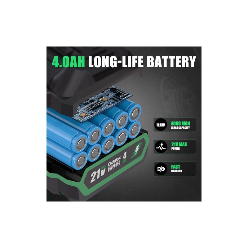 DOWOX 21V 4.0Ah Battery Pack, Compatible Cordless 400 Ft-lbs &