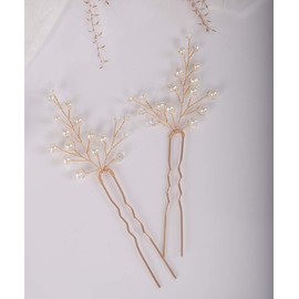 YERTTER 2Pcs Wedding Hair Pins Crystal Pearl Beads Bobby Pins Decorative Pin Clips Bridal Prom Accessories for Brides and Bridesmaids (Gold)