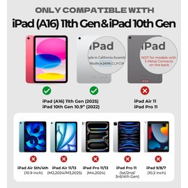 Dexnor for iPad (A16) 11th/10th Generation Case with Keyboard Ultra-Light Magnetic Detachable Folio Keyboard Cover Multi-Touch Trackpad Backlit for iPad 10th Gen 10.9" (2022)/11th Gen (2025), Black