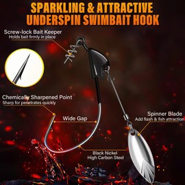 Dovesun Weighted Swimbait Hooks Underspin Weighted Fishing Hooks Weedless Worm Bass Fishing Hooks Weight-1/5oz & Hook-3/0 * 10pcs