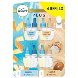 Febreze Febreze Odor-Fighting Fade Defy PLUG Air Freshener, Refresh and Energize, Soothe and Restore, Pack of 4 (2 of Each), .79 fl. oz. Oil Refill