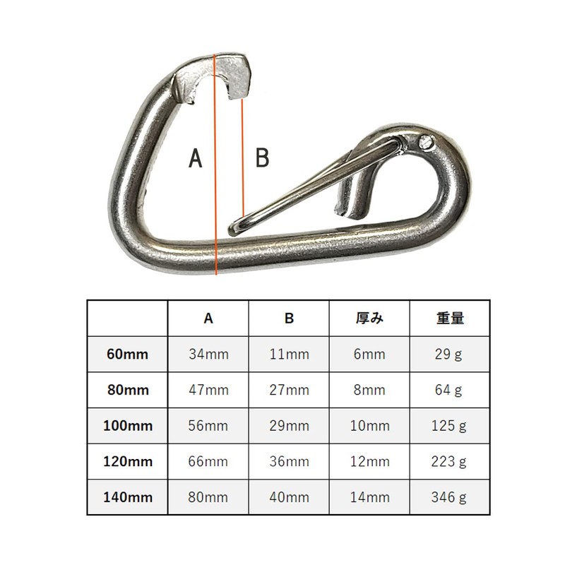 simPLEISURE qb500147a05n0 Stainless Steel Spring Hook, D-Shaped Carabiner Type, 5