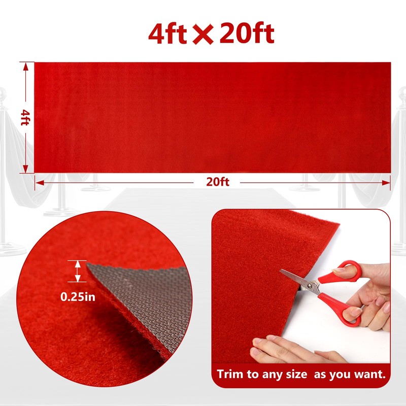 PBHEPJ 4ft x 20ft Extra Thick Red Carpet Runner for