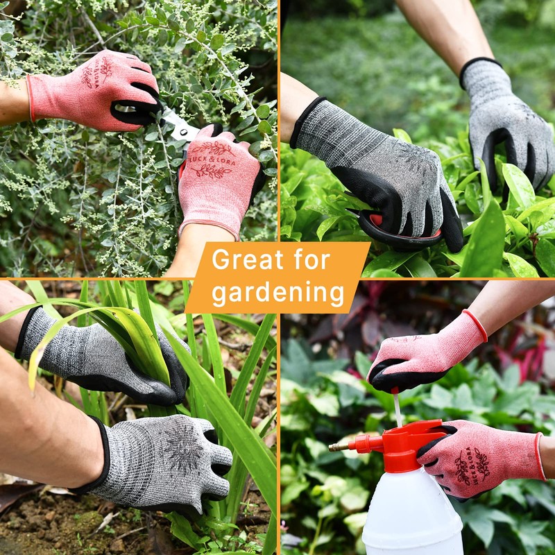 DOFOWORK Gardening Gloves - 6 Pair Medium Size Red &