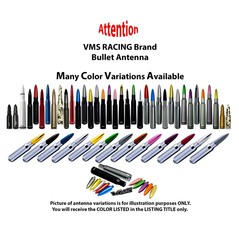 VMS Racing 50 Cal Caliber BLACK CHROME TIP BULLET ANTENNA