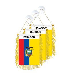 3 Pack 3.94x5.91 Inches Ecuador Mini Country Flag Hanging Banner Window Flag Decor Car Rearview Mirror Hanging Double Sided with Suction Cup