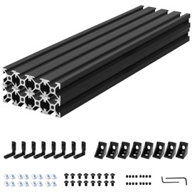 iMetrx 8PCS 200 mm 2020 V Slot Aluminum Extrusion Black With 2020 Connector Brackets Set and European Standard Anodized Linear Rail Aluminum Profile Extrusion for 3D Printer Parts and CNC DIY