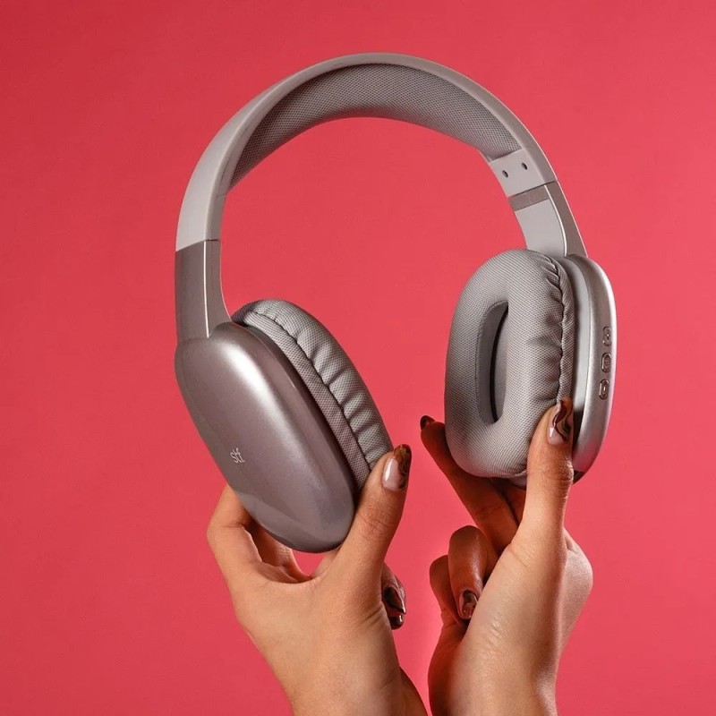 Audífonos Inalámbricos Diadema Compatible Con Micrófono Aurum Stf Color Gris