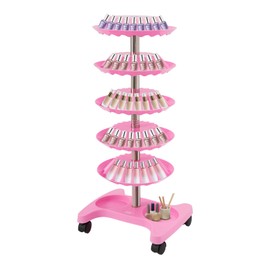 FTUREPAC 5 Tiers Nail Polish Trolley Display Organizer, 360 Rotating Nail Polish Rack Holder with Wheels, Up to 120 Nail Polish, Rotating Essential Oil Display Stand for Home Spa Business Salon, Pink