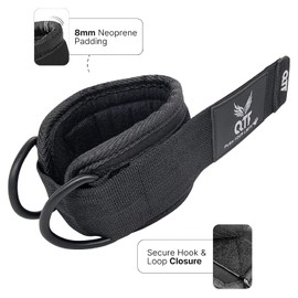 QTF Ankle Strap for Cable Exercise Machines with free shark pads, Work Out Cuff Attachment for Men & Women, Glute Workouts - Kickbacks, Leg Extensions, Hip Abductors, for Exercise Machine Attachments (Black - Single)