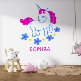 Unicorn Wall Decals – Kids Sticker with Flowers and Foal – Colorful D?cor for Children Girls Bedroom – Nursery Baby Unicorn Sticker - Kid Name Decals for Wall - Make Children Space Unique 30x38