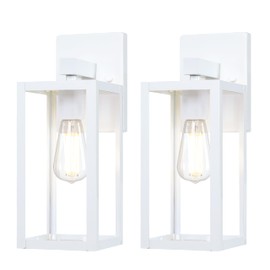 GRUENLICH Waterproof Large Outdoor Wall Lanterns, Modern White Porch Sconces with Clear Glass Shade, E26 Socket Max 60W, IP65 Rated, Metal Frame, for Patio, Front Door, Entryway, 2-Pack